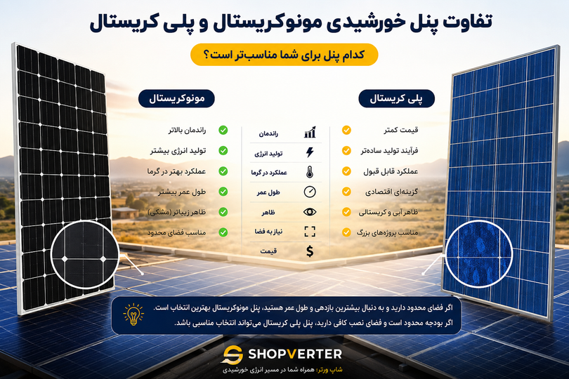 تفاوت پنل خورشیدی مونوکریستال و پلی کریستال | کدام انتخاب بهتری است؟