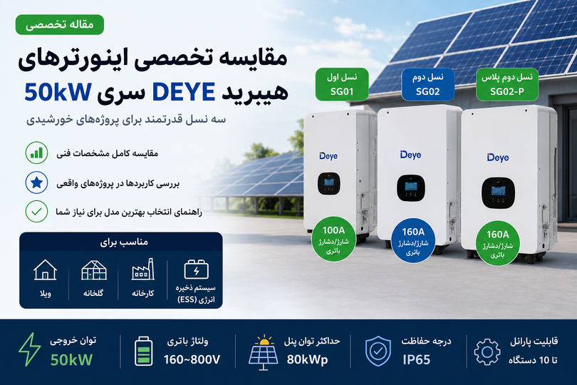 راهنمای کامل انتخاب اینورتر هیبرید Deye 50kW | تفاوت SG01، SG02 و SG02-P کدام است؟